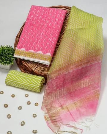 Printed Organza Dupatta Cotton Unstitched Suit Casual Wear