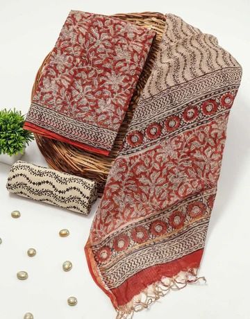 Hand Block Print Cotton Traditional Full Kota Doria Unstitched Suit