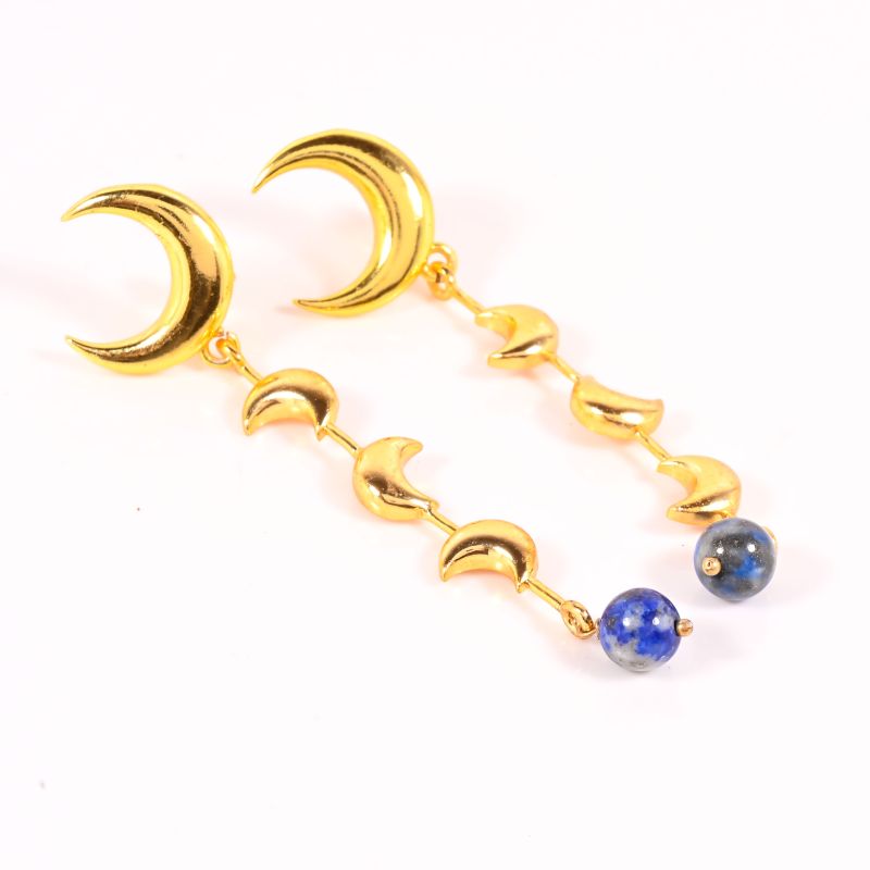Crescent Moon Lapis Gemstone Dangle Earring
