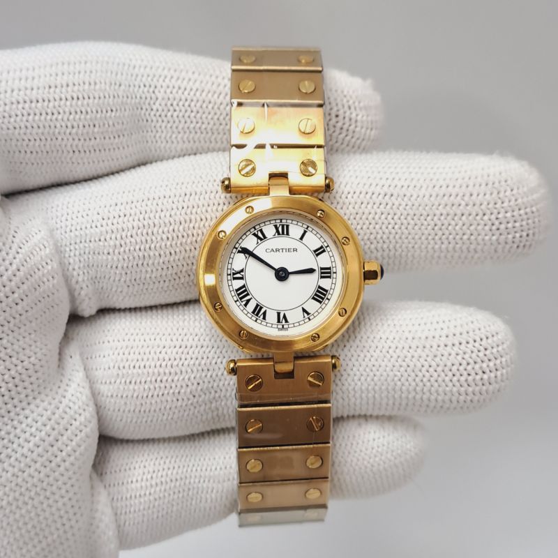 Cartier Pre-owned Santos Full Gold White Dial Swiss Quartz Watch