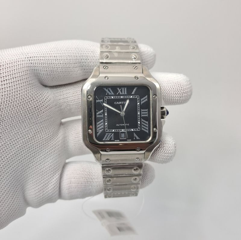 Cartier Santos De Silver Blue Dial Blue Leather Strap Swiss Automatic Watch