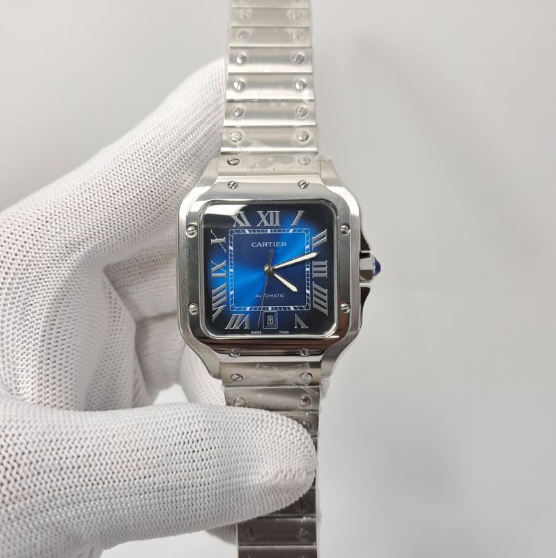 Cartier Santos De Silver Blue Dial Swiss Automatic Watch