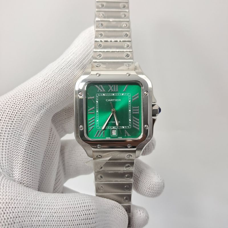 Cartier Santos De Silver Green Dial Swiss Automatic Watch