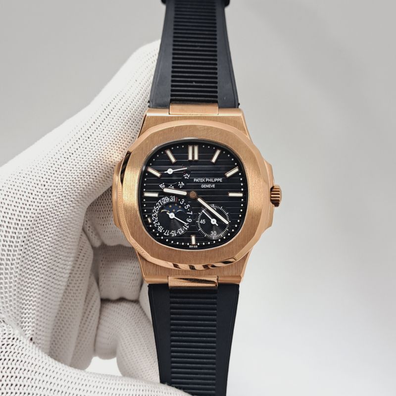 Patek Philippe Aquanaut Rose Gold Black Dial Black Rubber Strap Swiss Automatic Watch