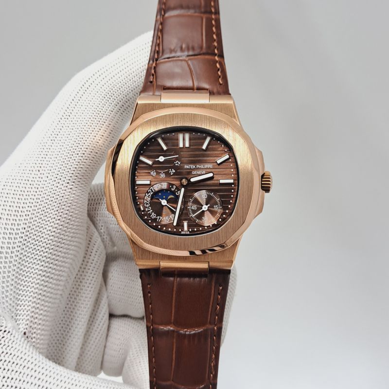 Rose Gold Brown Dial Brown Leather Strap Swiss Automatic Watch