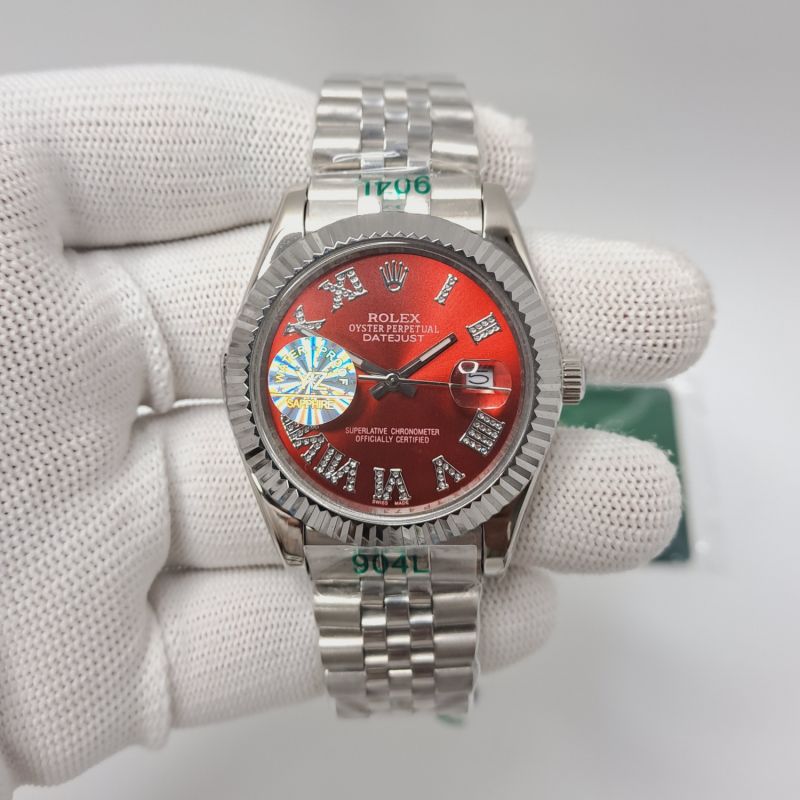 Rolex Date-Just Silver-Red Diamond Roman Figure Steel Semi ETA Swiss Automatic Watch
