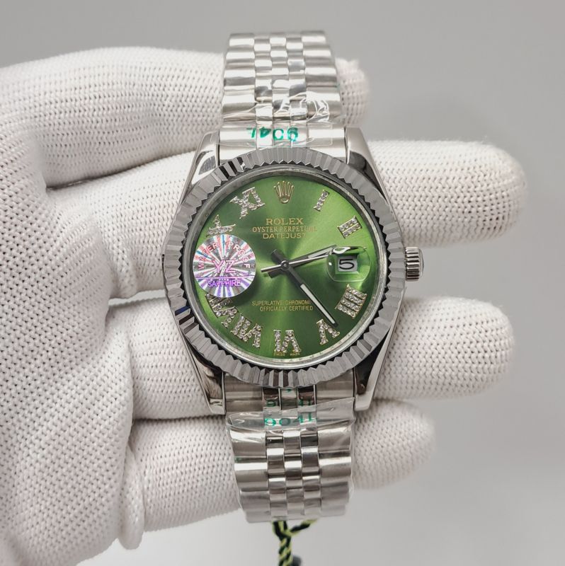 Rolex Datejust Diamond Roman Figure Steel Green Dial Semi ETA Swiss Automatic Watch