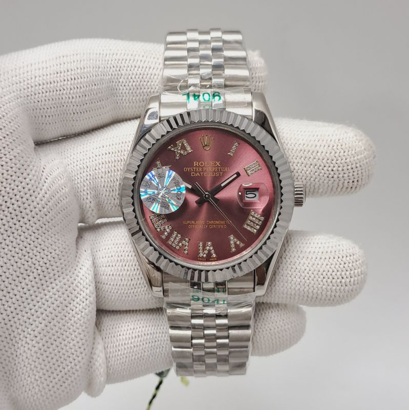 Rolex Datejust Diamond Roman Figure Steel Purple Dial Semi ETA Swiss Automatic Watch