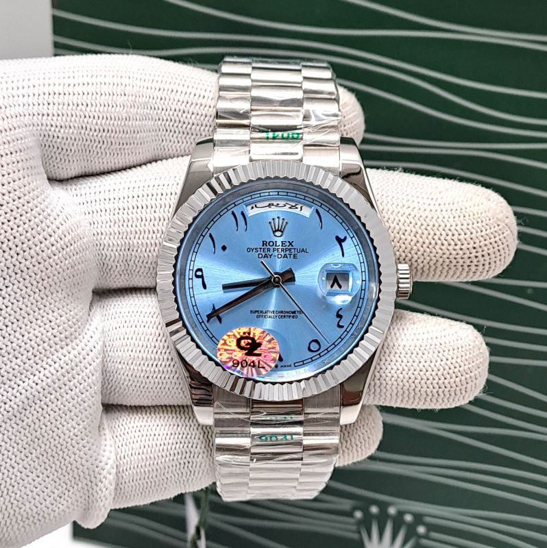 Rolex day-date 40 Platinum Steel Blue Arabic Dial Stainless Steel Strap Watch