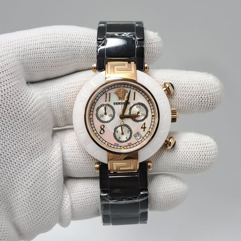 Versace Reve Chronograph White Dial Black Stainless Steel Strap Swiss Automatic Watch