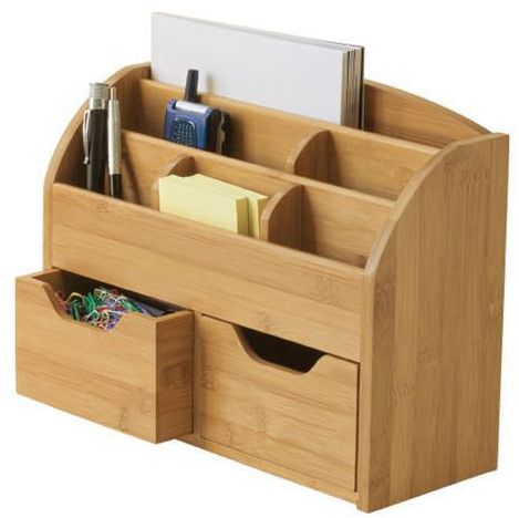 brown wooden desk organizer