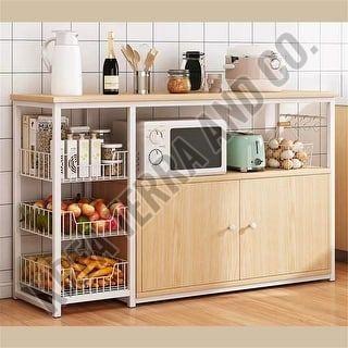 Modern Wooden Kitchen Storage Cabinet with Shelves and Baskets