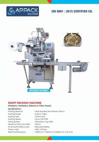 Automatic Snuff Tobacco Sachet Filling Machine