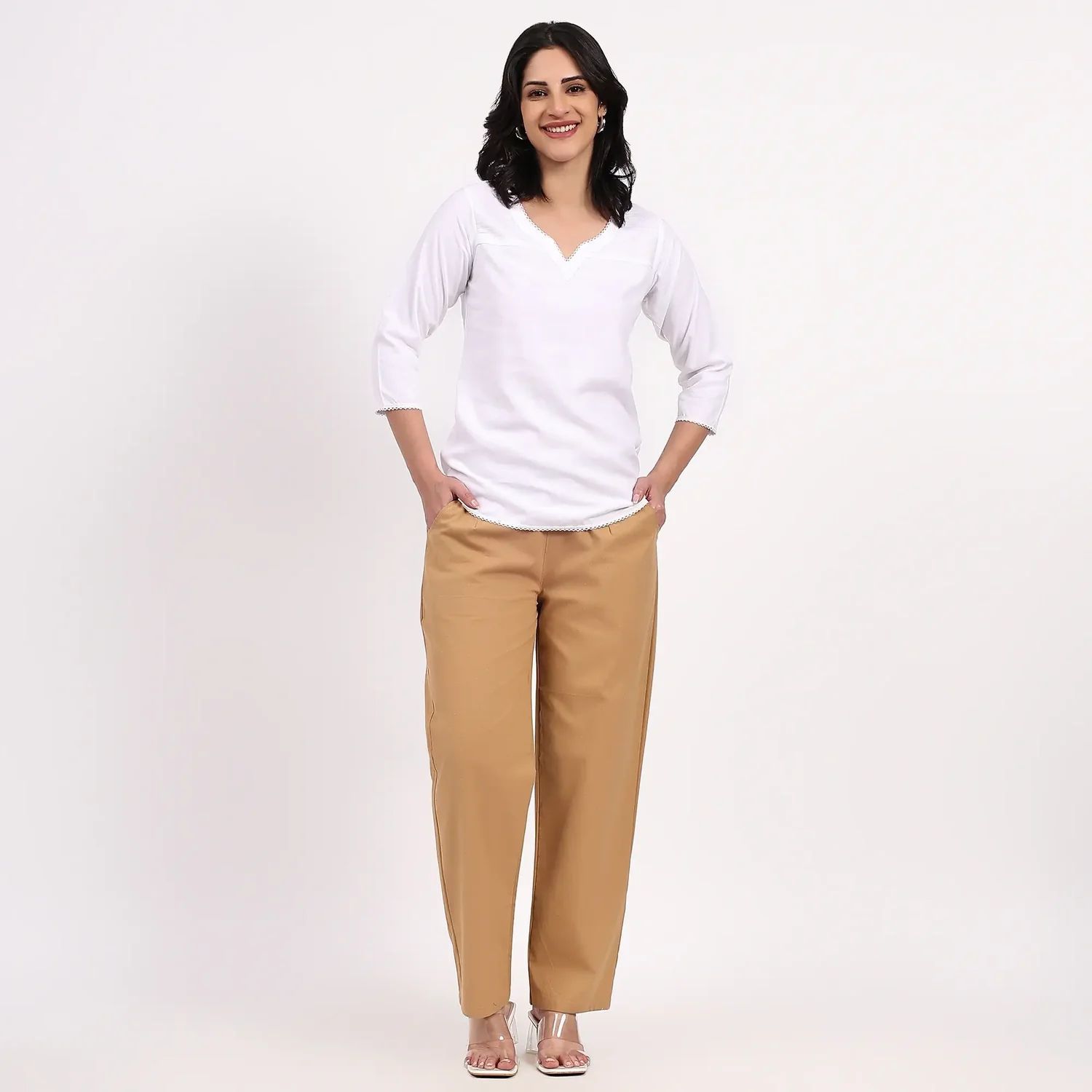 Brown Wide Leg Cotton Pant
