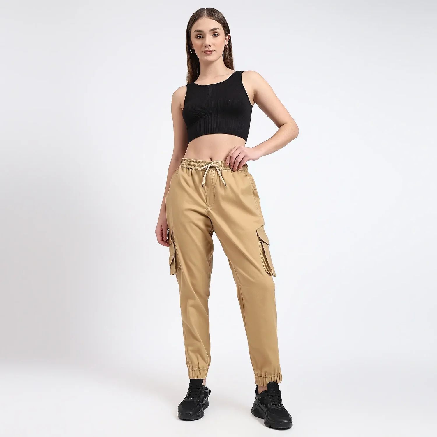 Brown Women Cotton Cargo Jogger
