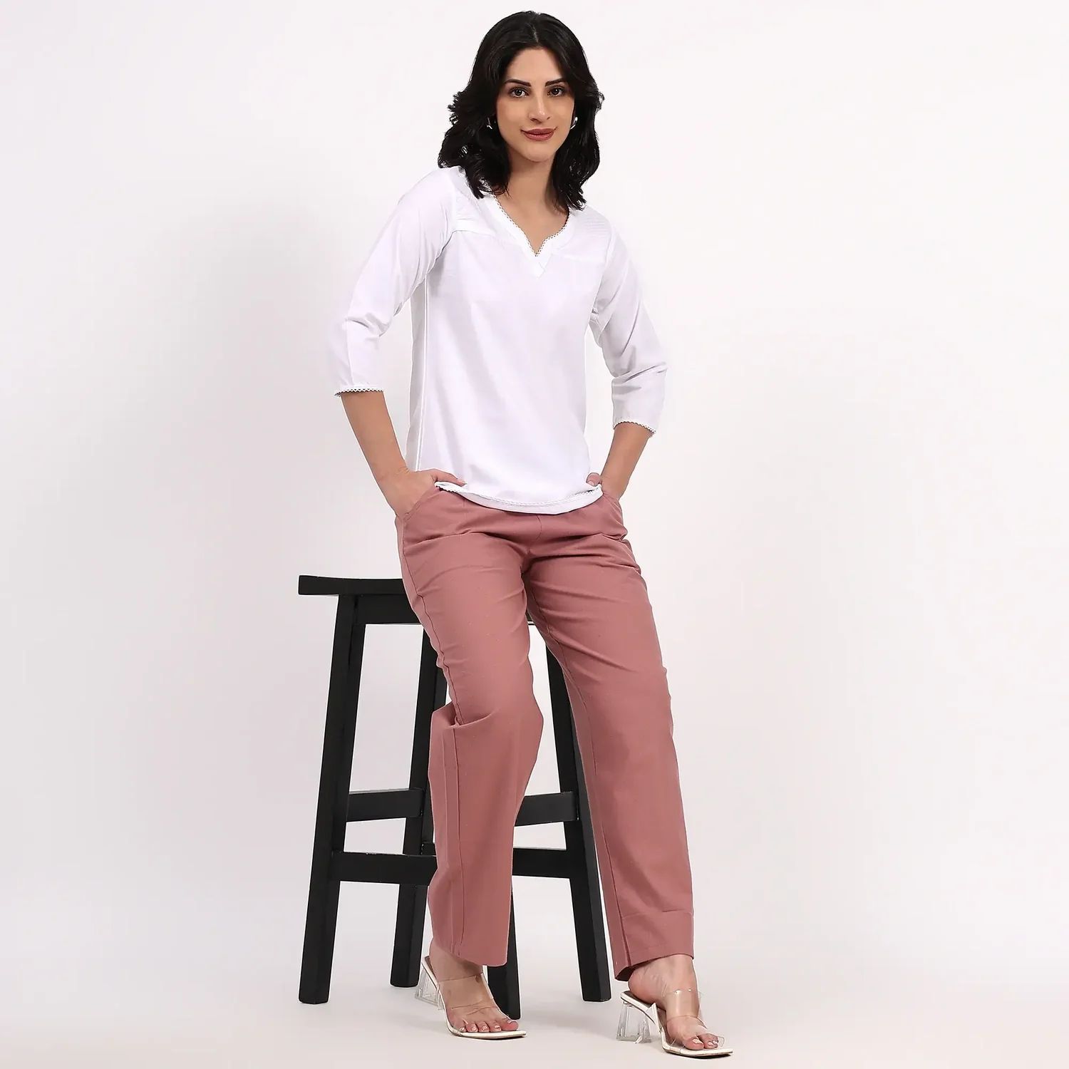 Rose Taupe Wide Leg Cotton Pant