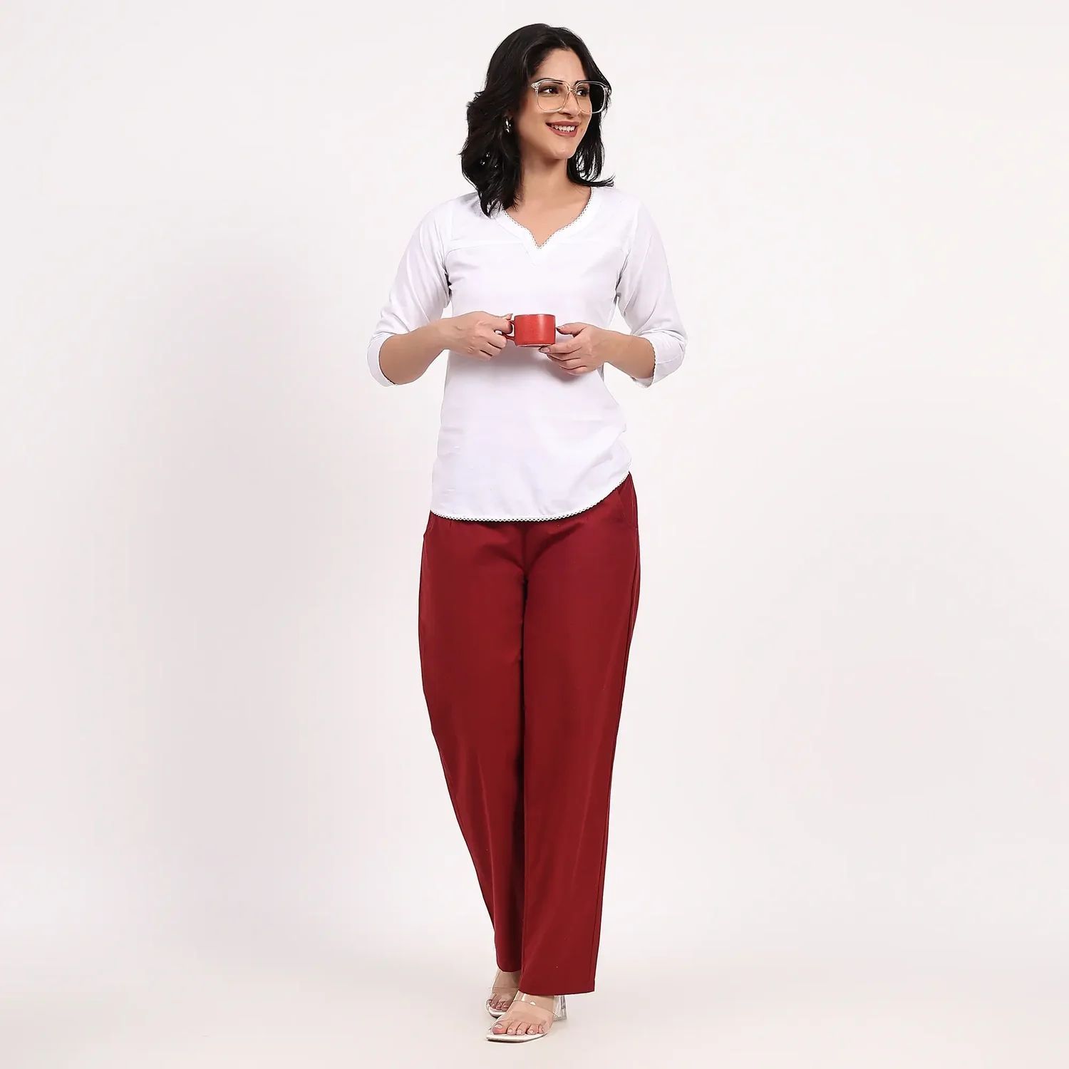 Wine Wide Leg Cotton Pant