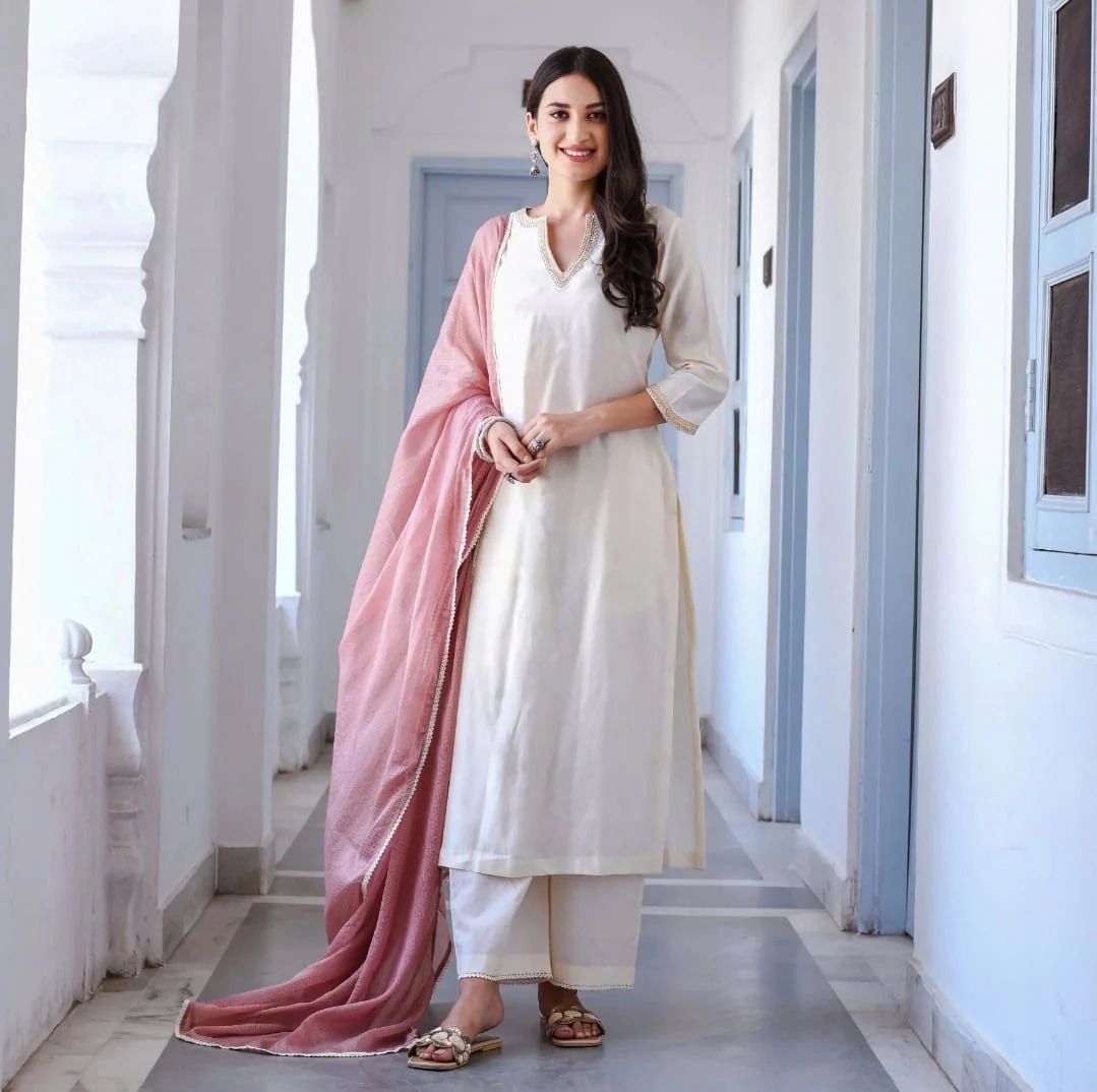 Women Embroidery Straight 3 Piece Suit Set