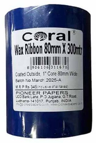80mmx300m Coral Thermal Wax Ribbon, Color : Black, Length : 300MTR