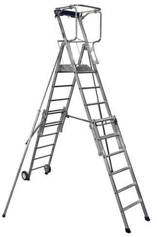 Silver Aluminum Platform Ladder for Indoor, Outdoor