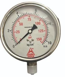 100 Mm H Guru Pressure Gauges, Color : Silver, Packaging Type : Box