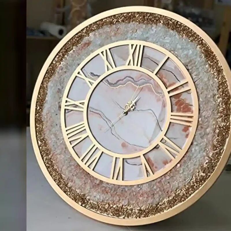 Gold Line And White Marble Texture Resin Wall Clock