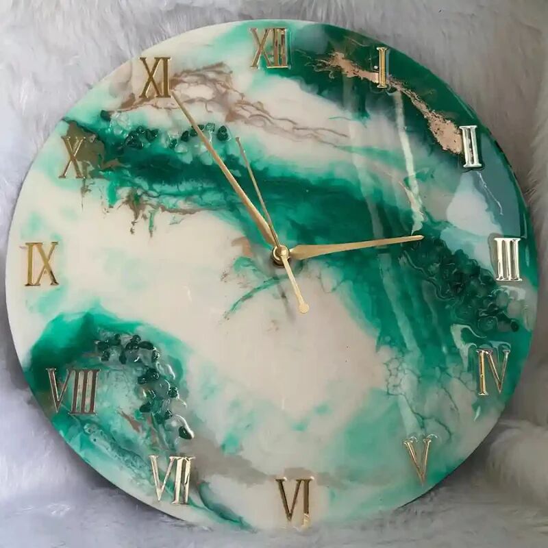 Green and Golden Abstract Epoxy Resin Wall Clock