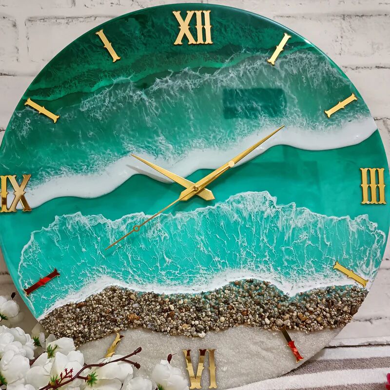 Light Blue Waves With Roman Number Resin Wall Clock