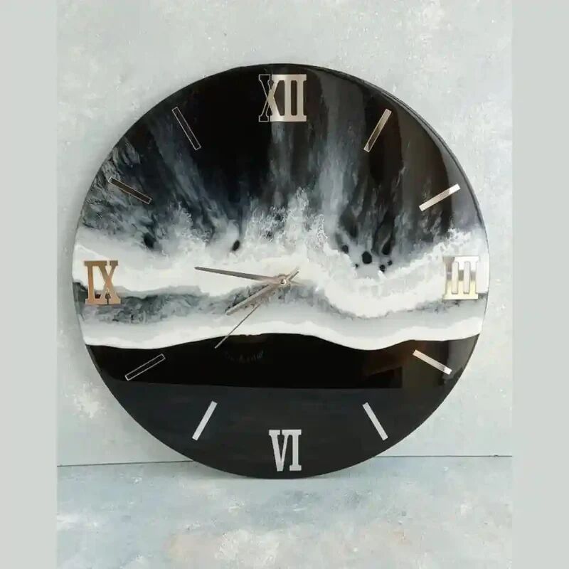 Modern Night Ocean Effect With White Waves Resin Wall Clock