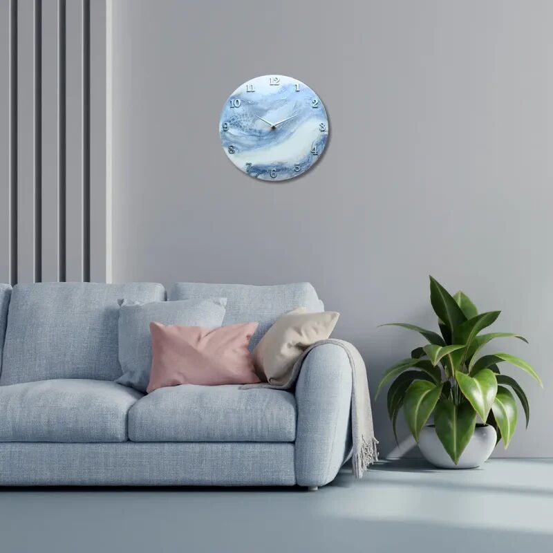 Resin Wall Clock For Home (Artistic Marble Texture With Blue Waves