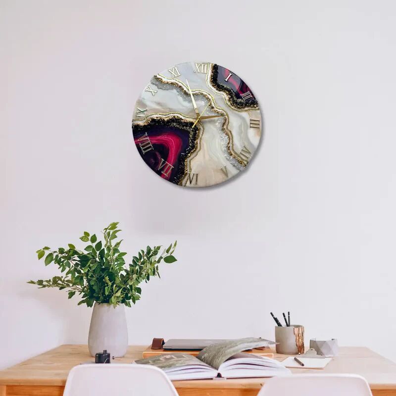 Resin Wall Clock (Modern White Marble Texture With Multi-color)