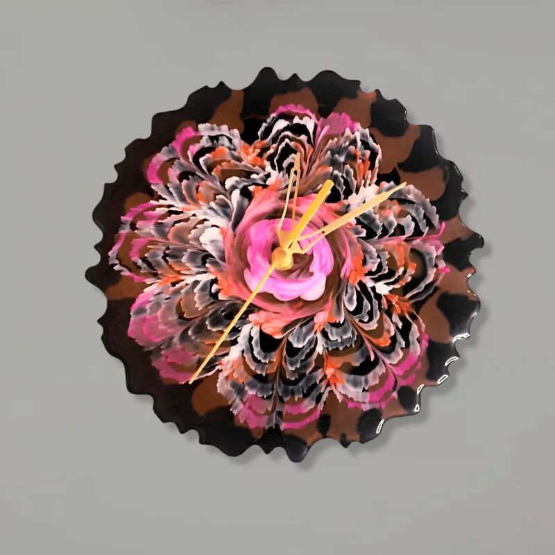 Table Clock With 3D Flower and Agate Design