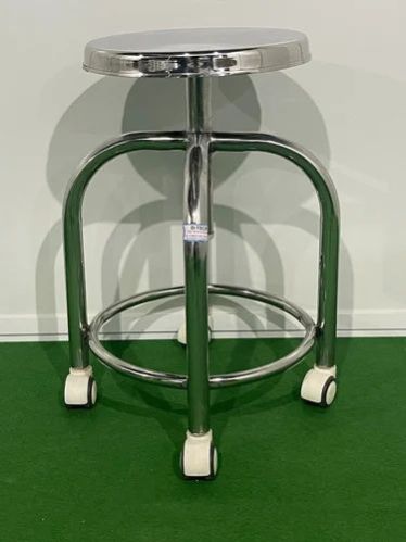 Polished Round Stainless Steel Wheel Stool, Color : Silver