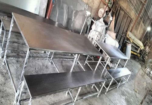 Silver Stainless Steel Canteen Table with Bench