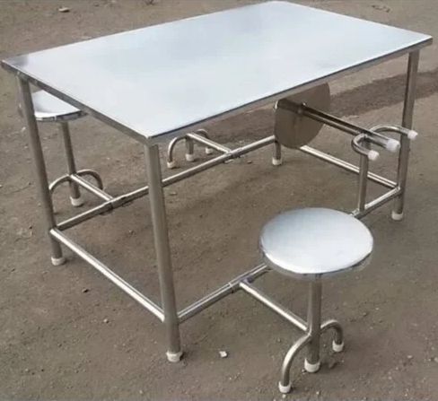 Plain Polished Stainless Steel Canteen Seater Table, Color : Silver