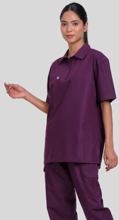 Vidhi Polo Collar Neck Plum Purple Women Scrub