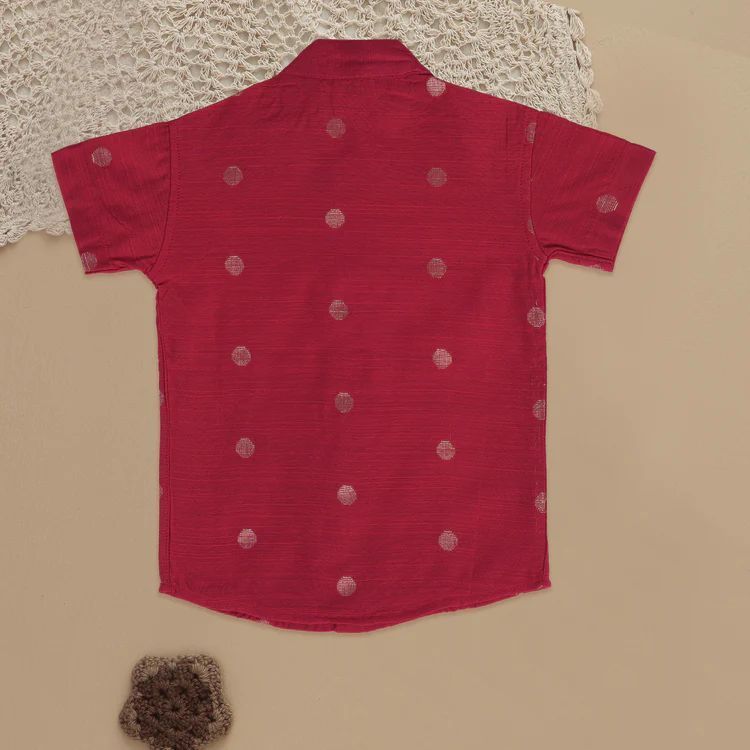 Boys Cherry Red Ethnic Shirt