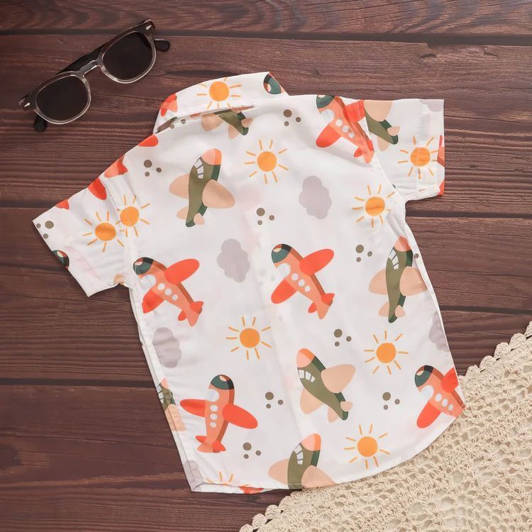 Boys Airplane Print Viscose Shirt