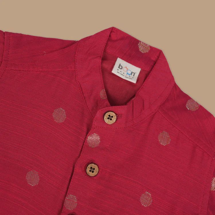 Boys Cherry Red Ethnic Shirt