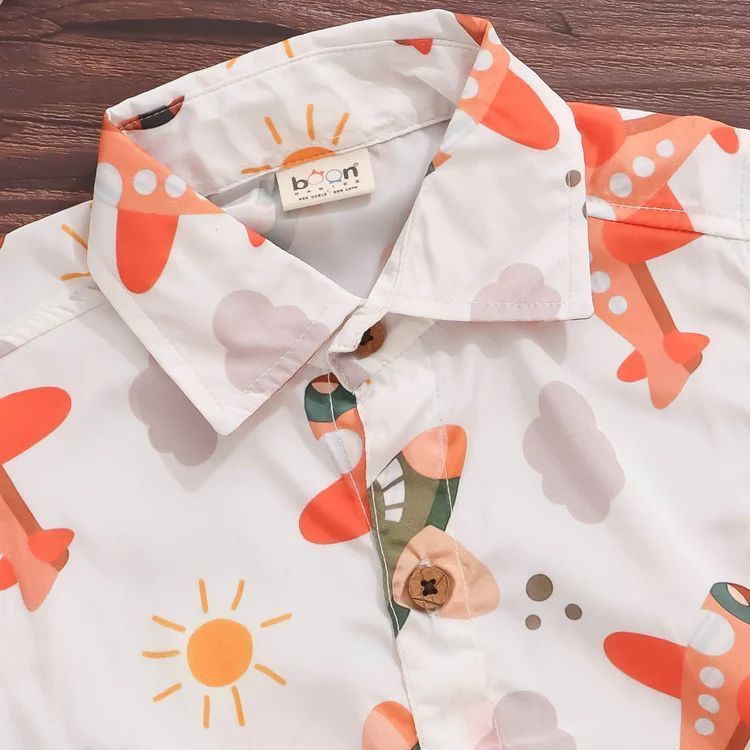 Boys Airplane Print Viscose Shirt