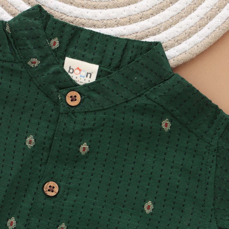 Boys Elegant Green Ethnic Shirt