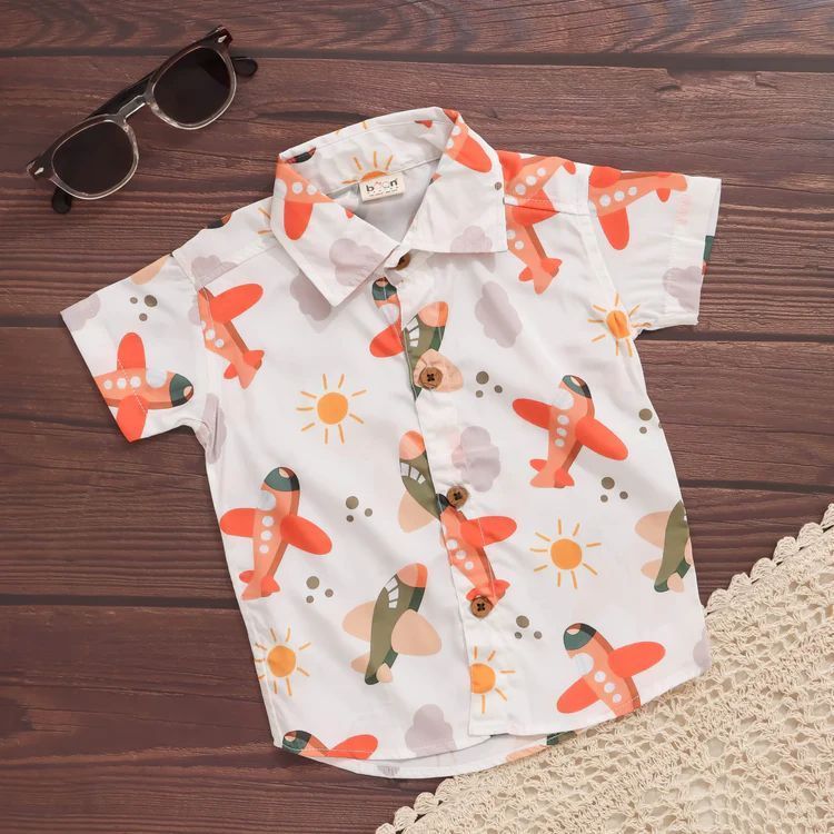 Boys Airplane Print Viscose Shirt