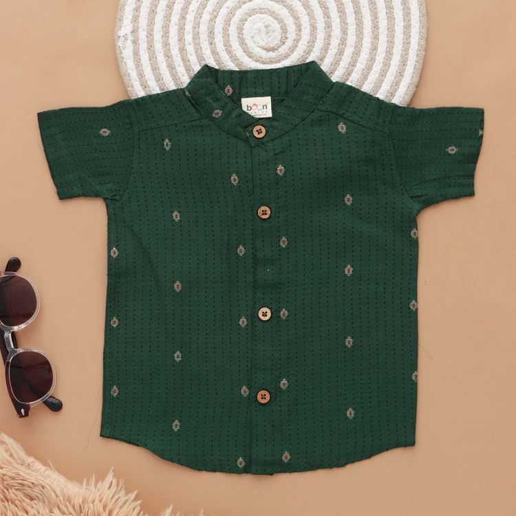 Boys Elegant Green Ethnic Shirt