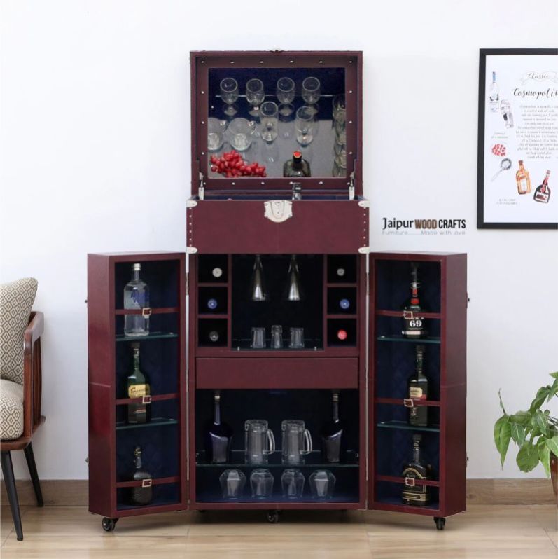 Chavez Leatherette Two Door Bar Cabinet in Red Colour