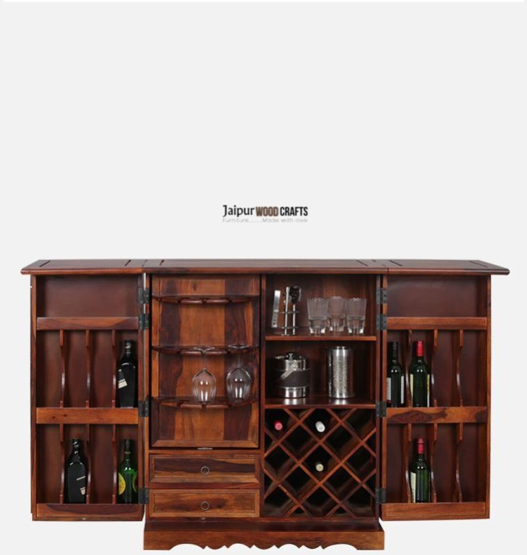 Siramika Sheesham Wood Bar Cabinet in Honey Oak Finish