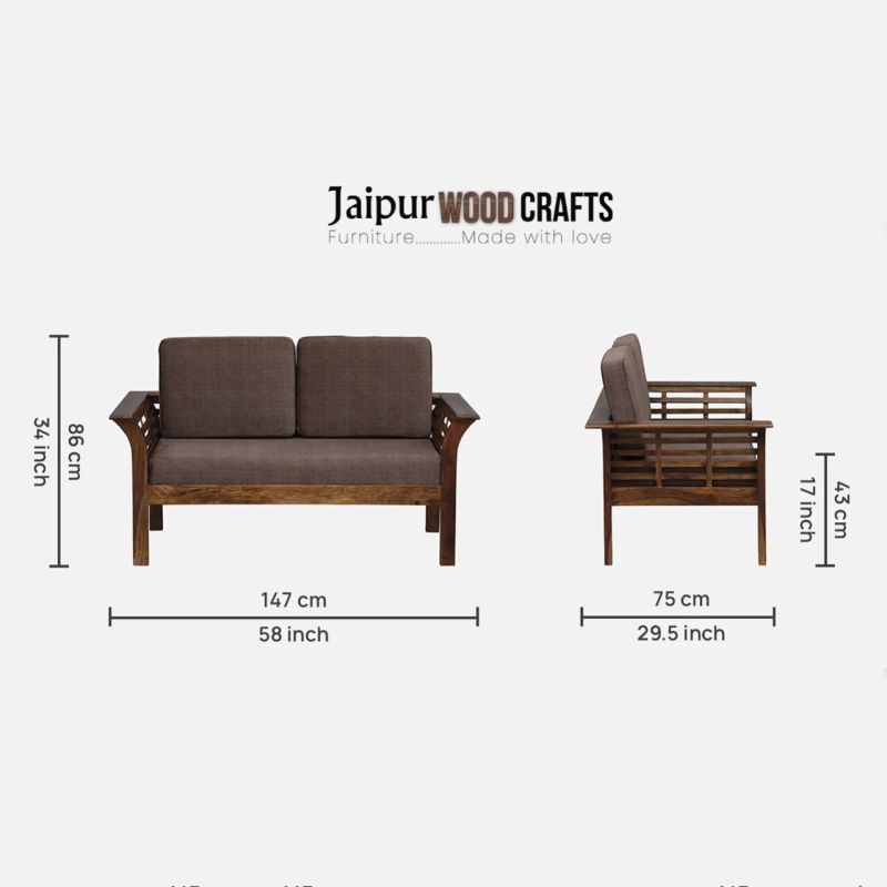 2 Seater Sofa in Scratch Resistant Brown &AMP;AMP; Provincial Teak Finish