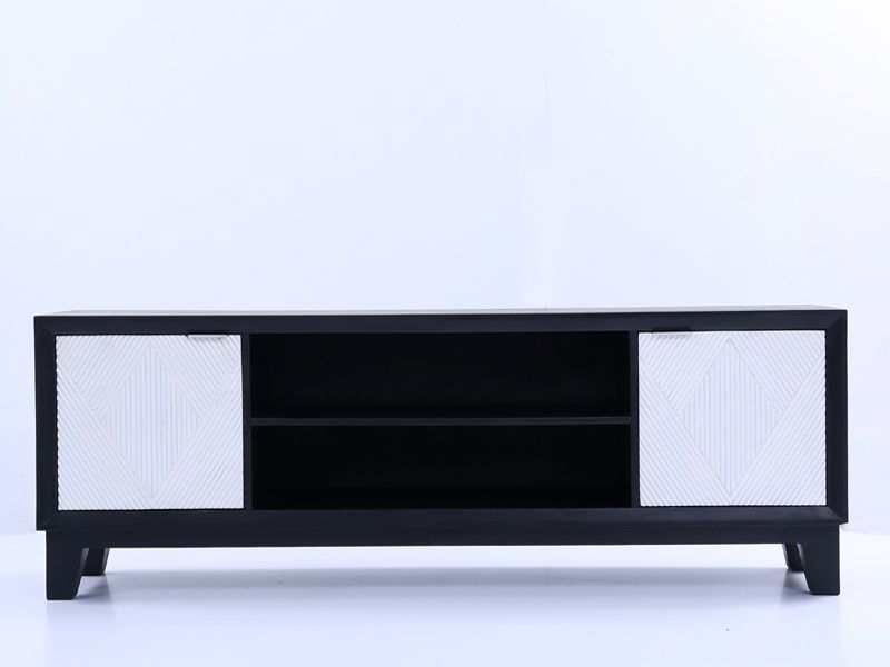 wooden 2 door carved media unit tv stand