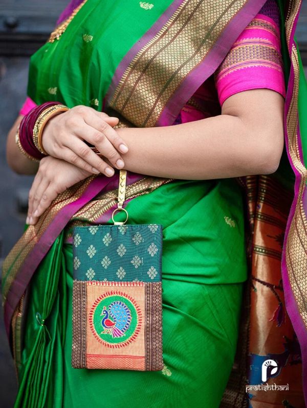 Green Clutch Bag with Wristlet Strap