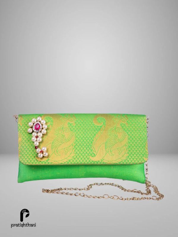 Green Yeola Handmade Nath Paithani Purse