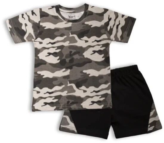 Boys Round Neck T-Shirt & Shorts – Black Camo